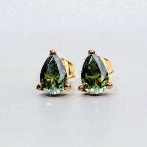 Dark Green Pear Moissanite Studs