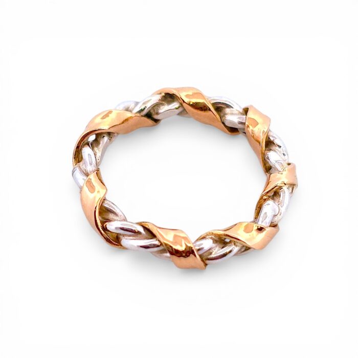 Handgjord flätad ring i silver och 18K guld designad av Erik Oxelgren